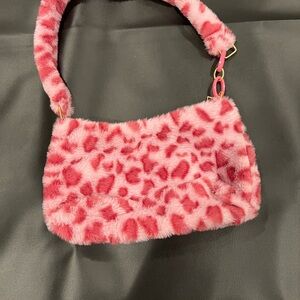 Pink Leopard Print Faux Fur Handbag